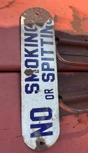 Vintage Metal Porcelain NO Spitting Sign  Smoking Sign Antique Used Rust Blue