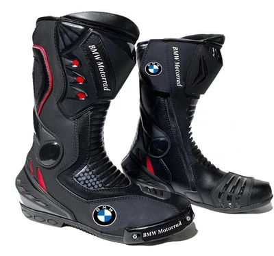Bottes Moto Cuir Bottes Homme De Moto En Cuir Courses Bottes De Motard En Cuir - Photo 1/3