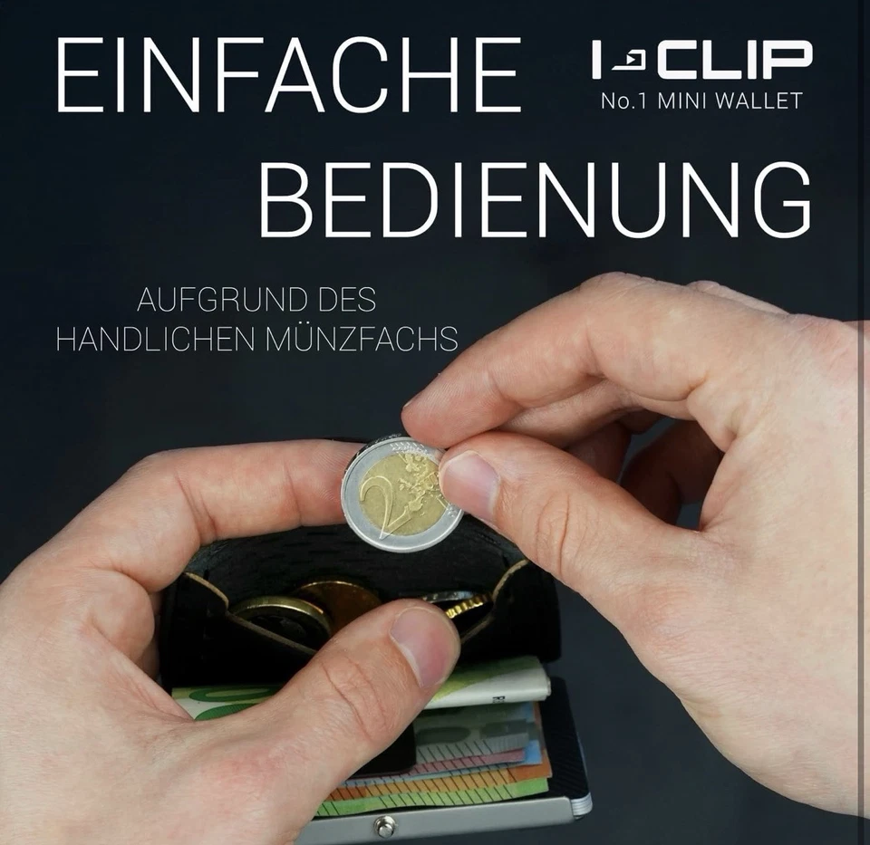 I-CLIP Original schwarz/silber mit Münzfach schwarze Leder Geldbörse mit Geldklammer - Bild 3 von 4