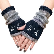 Women's Fingerless Gloves-Cat Embroidery Knitted ,Winter Warming,Fashion,Casual