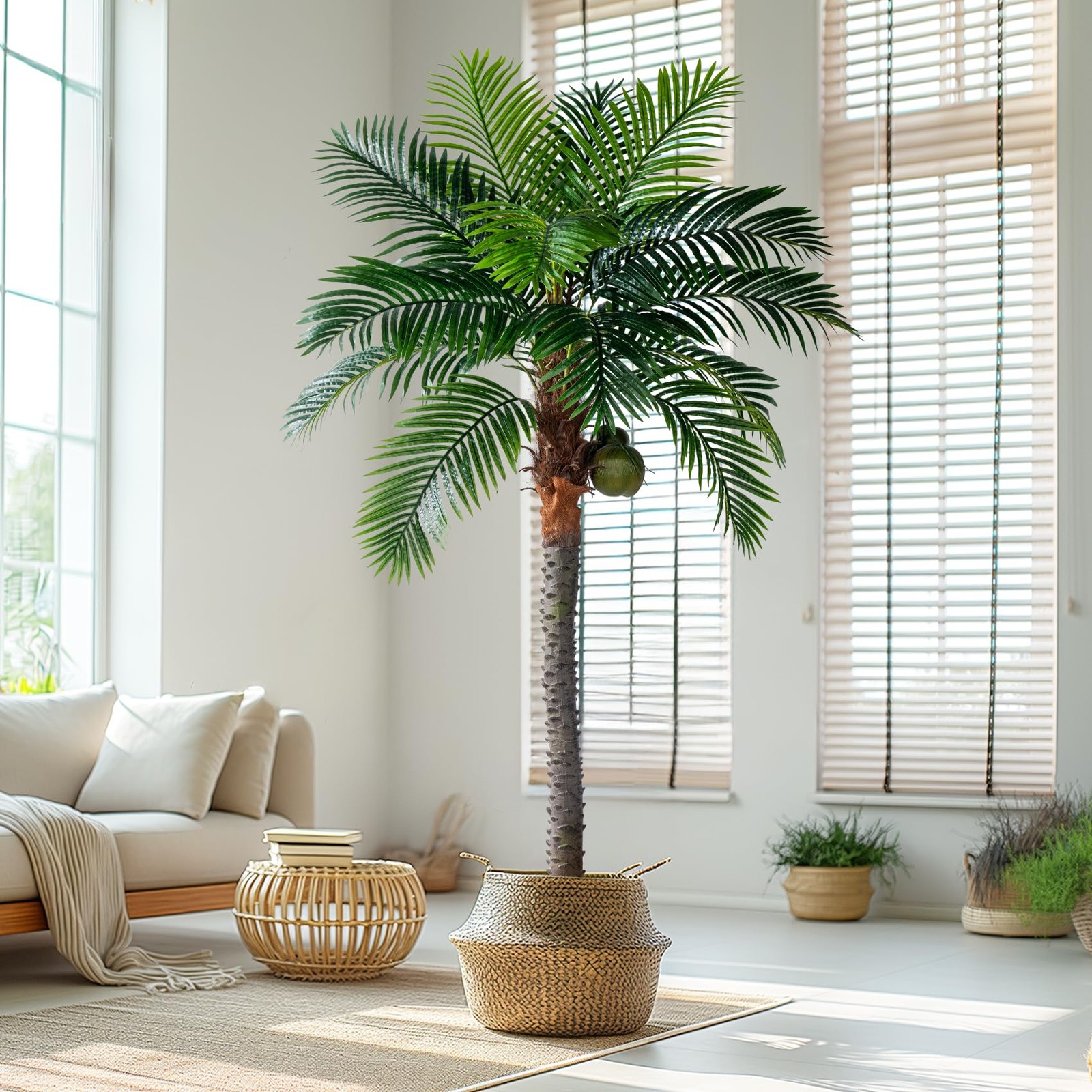 7.2FT Artificial Phoenix Palm Tree with Coconut Fruit Outdoor Indoor Decor La...