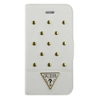 ETUI FOLIO GUESS COLLECTION TESSI CLOUTE POUR APPLE IPHONE 4 4S BLANC - Photo 1/3