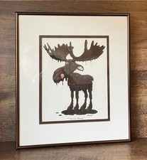 VTG Stewart Moskowitz Chocolate Mousse Moose Framed Artwork Cheeky Super Cute!