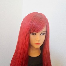 LONG, RED wig with bangs. New, never worn, classic cap -For cosplay or any event
