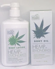Natural Therapy HEMP & Lemongrass Body Oil 4 fl. oz. and Body Lotion 16.9 fl. oz