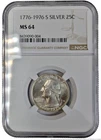 NGC 1776-1976 S Washington Silver Quarter 25c Bicentennial Design US Coin MS 64