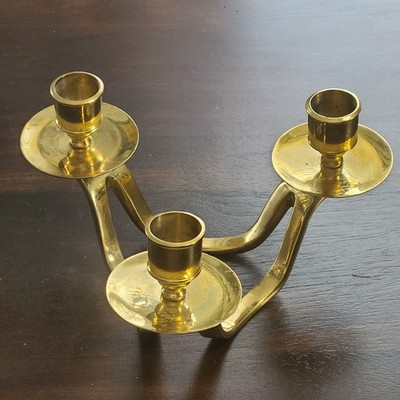Solid Brass Candle Holder Krisna Indonesia  3 Taper Candelabra 8''  Triangle