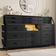 14-Drawer Fabric Dresser 55" Corner Storage Organizer w/Shelves Chest of Drawers