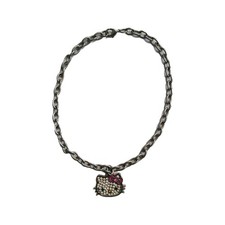 Sanrio Hello Kitty Rhinestone Pendant Necklace Silver Tone 15" Charm