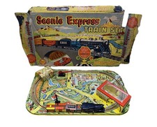 READ Vintage 1940s Louis Marx Scenic Express Wind Up Train Set Layout In Box