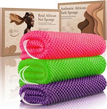 African Net Sponge Authentic 3 Pieces Gentle Exfoliating Body Scrubber Bath Spon