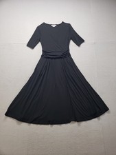 Boden Women Dress 2P Black V Neck Short Sleeve Stretch Pleated Pullover Cocktail