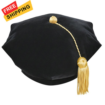 CLERKMANS Doctoral Tam 6 Sided Black Velvet Graduation Cap for 6-Sided,