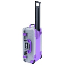 Silver  Purple Pelican 1535 Air case. Empty. With wheels. Purple Trolley.