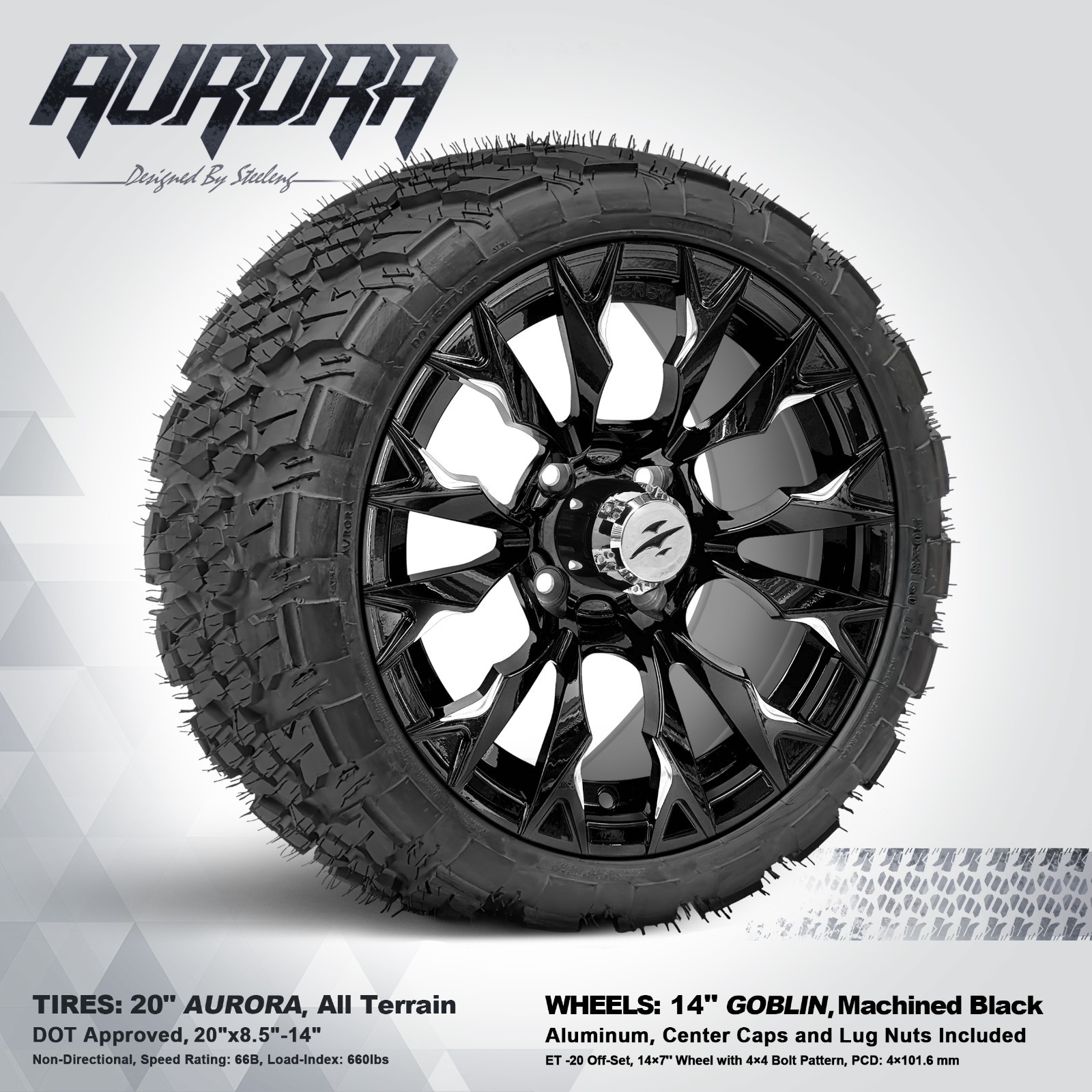 Cart 14" Black 'goblin' Wheels/rims And 20" 'aurora' Dot A/t Tires