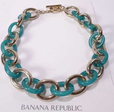 Banana Republic Necklace Womens Blue Resin Gold Link