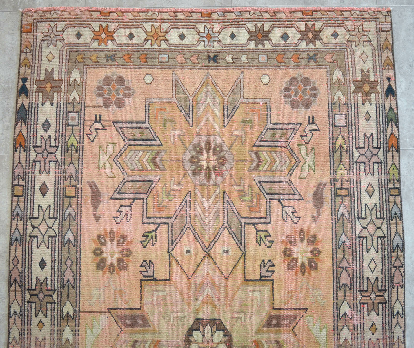 Distressed Area Rug Hand Knotted Low Pile MUTED COLORS Oushak Rug 4' x ...