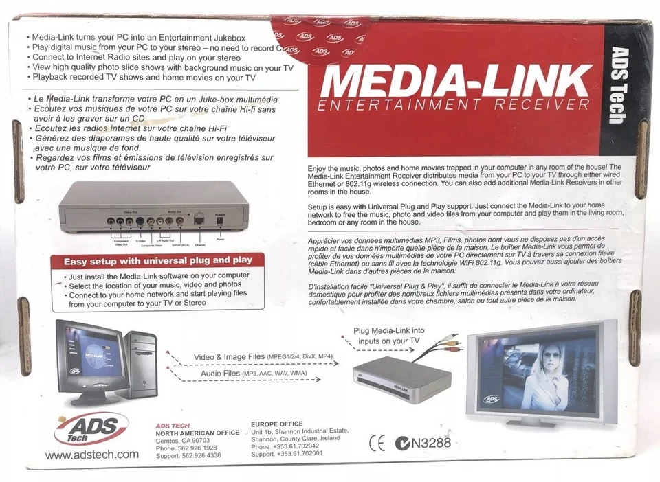 ADS Tech Media-Link Wireless Digital Media Streamer Entertainment Receiver NEW - Image 4 of 4