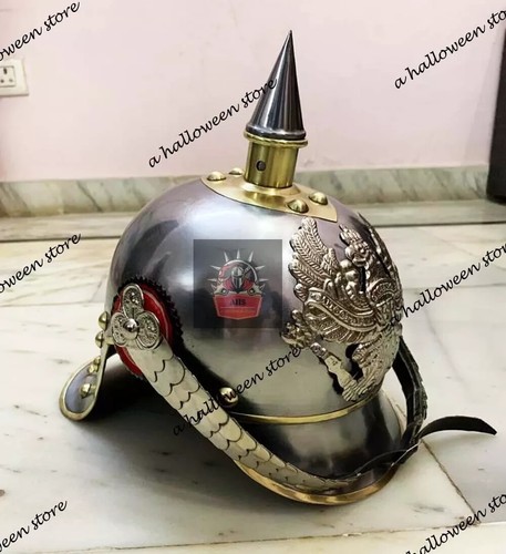 Brass & Iron Armor German Militaria Prussian Pickelhaube Helmet Halloween Costum - 第 3/7 張圖片