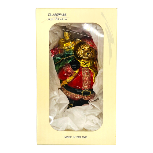 Seltener Weihnachtsbär Weihnachtsschmuck Glaswaren Kunst Studio handgefertigt mit Aufbewahrungsbox - Bild 5 von 23