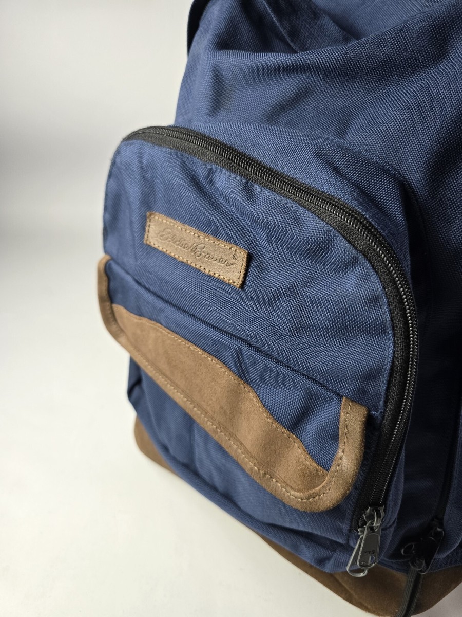 VTG Eddie Bauer Leather Bottom Canvas Backpack Blue Rucksack
