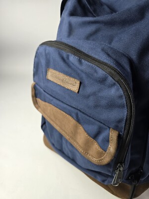 VTG Eddie Bauer Leather Bottom Canvas Backpack Blue Rucksack