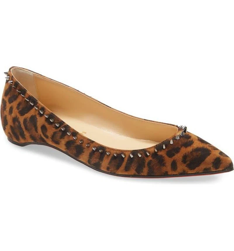 Christian Louboutin ANJALINA Spiked Ballerina Ballet Flat Shoes Leopard $695