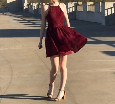 Women's Lily Rose Flowy High Neck Maroon Dress Size S | eBay