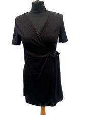  Nasty Gal black wrap dress Size10 ribbed short sleeve polyester blend womens