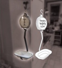 Image of Traditional hanging kitchen weighing scales mechanical salter vintage