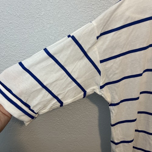 Nautica Ladies' Roll Cuff V-Neck Navy Blue Striped Tee Size Large - Picture 4 of 8