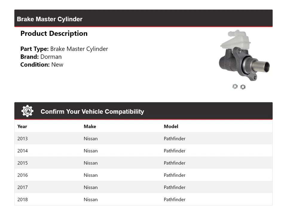 For 2013-2018 Nissan Pathfinder Dorman Brake Master Cylinder 2014 2015 2016 2017 - Image 2 of 4