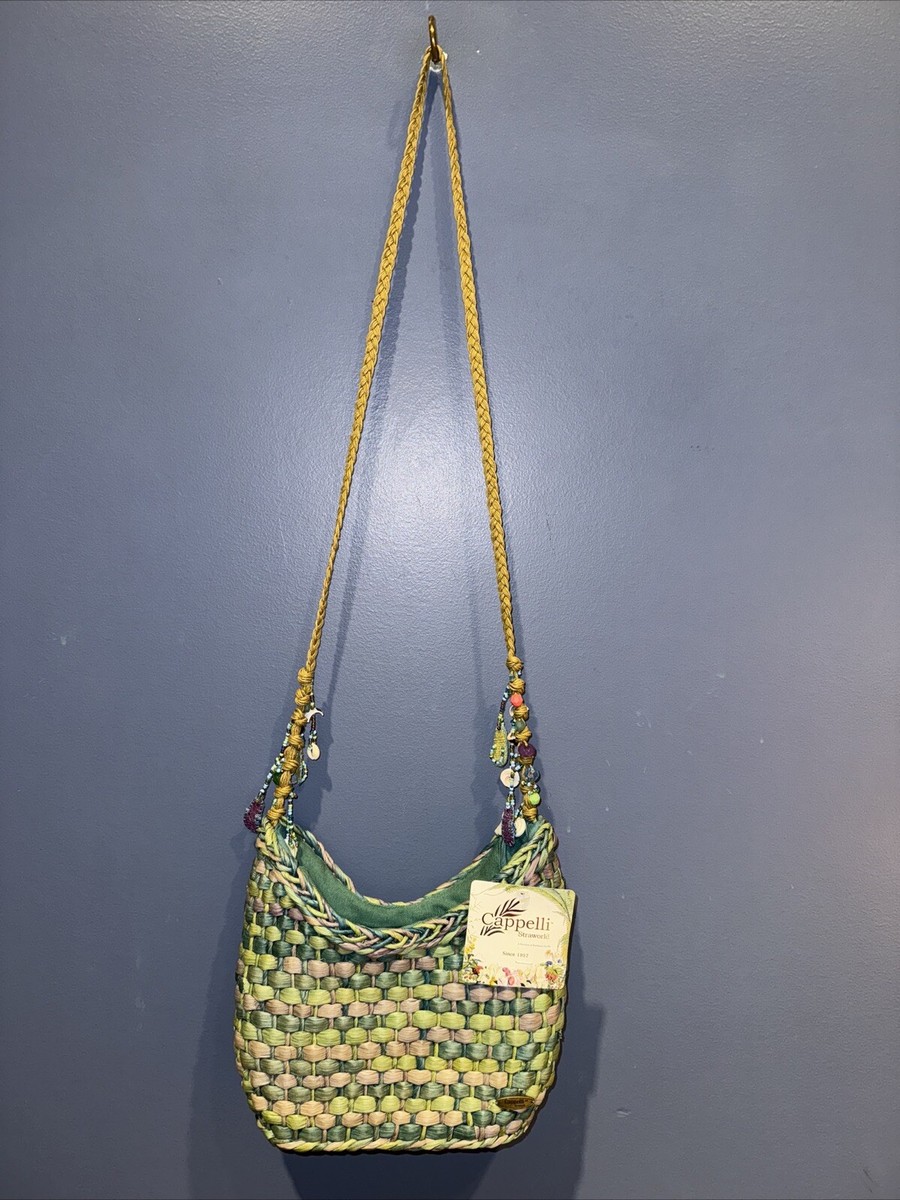 Straw Purse Cross Body Hand Bag, Cappelli, Beaded, Blue Green Bonnie Rubel - Main Image
