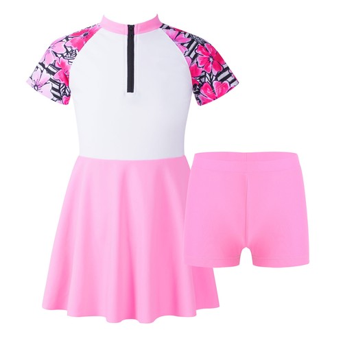 Kids Girl Swimsuit Swimming Wetsuit A-line Bathing Suit Zipper Up Costume Pool - Picture 60 of 74