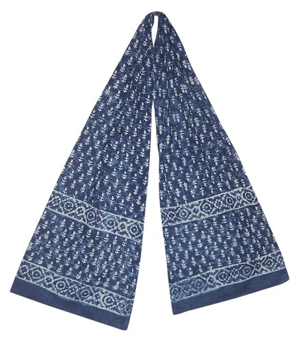 Indigo Blue Dabu Wax Batik Scarf Light Cotton 72 x 15