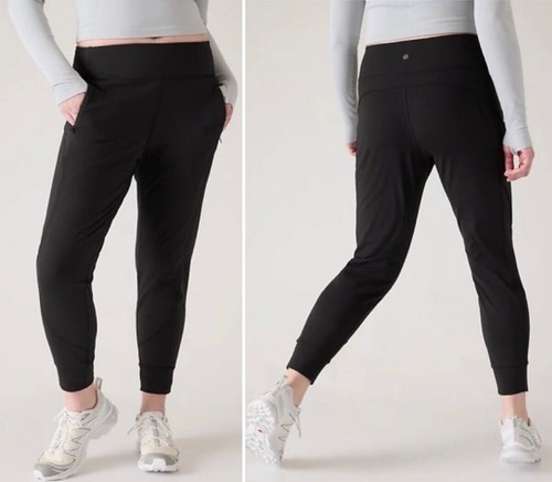Athleta Rainier Jogger 2X 20W 22W schwarz reflektierend Reißverschlusstaschen halb tailliert