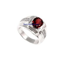 Natural Garnet CZ Gemstones with 925 Sterling Silver Ring For Men's 8998