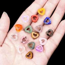 6PC 10MM Natural Crystal Hollow Heart Shape Beads Side Hole DIY Jewelry Beads