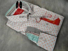 Mens Shirt Light Grey Orange Patterns Complementing Trim PLATINI Button Slim Fit