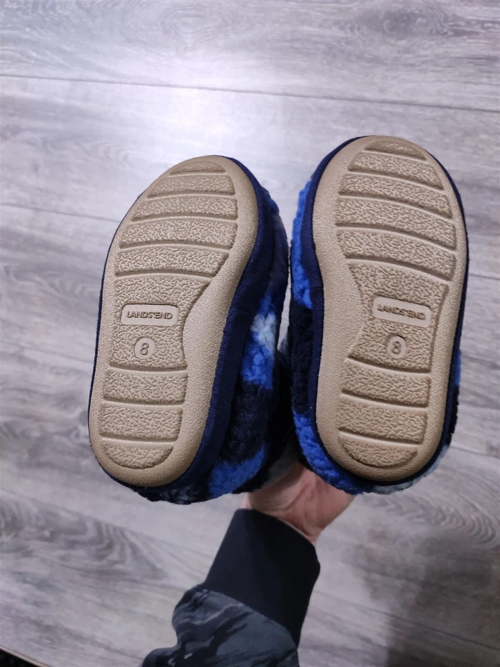 Lands End Boot Slippers Toddler Boys Size 8 Blue Camo Fuzzy House Shoes - Image 4 of 4