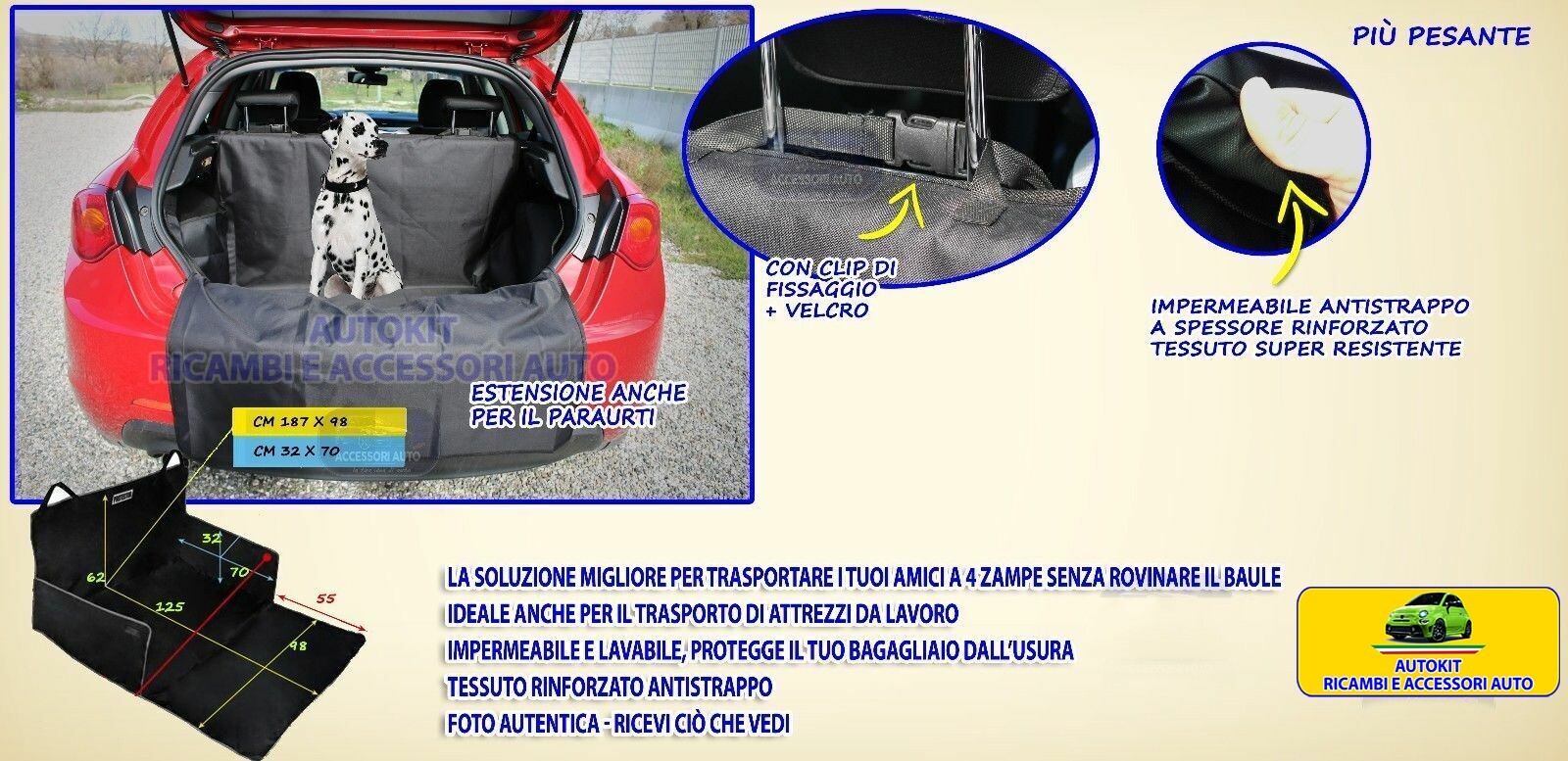 Accessoriauto - Telo Protezione Bagagliaio Auto per Cani Gatti Vasca Baule Tasca Tasche - Miniatura 5