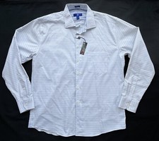 EGARA Light Blue White Check Button Front Long Sleeve Shirt Mens XL 17.5 NEW