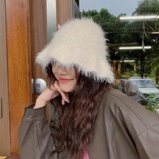 Cappello Secchiello Donna In Lana Sintetica Pelliccia Biforcuta Righe Inverno