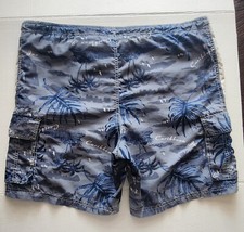 Caribbean Joe Men's Gray/Blue Tropical Print Swim Trunks Size LARGE