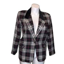 Jessica Scott Petite Multicolored Plaid Print Blazer Jacket, Size M