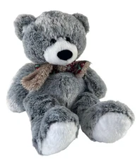 HUGFUN Large Gray Teddy Bear Plush with Scarf Stuffed Animal Holiday Gift Toy