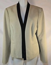 Black Label By Evan Picone Women  s 10 Beige Black Trim Open Classic Lined Blazer