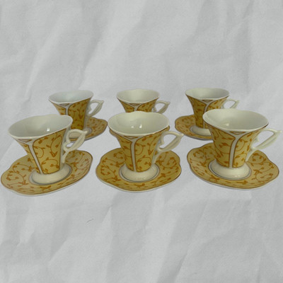 YMM Napoli Set of Six Cups with Saucers Patterned Turkish Coffee Espresso & Tea 