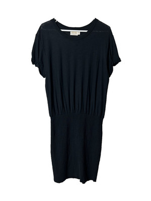 Nation LTD solid black bess smocked skirt t-shirt dress womens M pima cotton