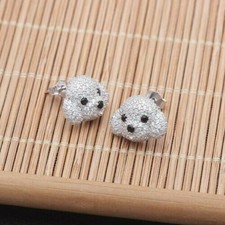 3Ct Round Cut Simulated Diamond 14K White Gold Plated Dog Stud Earrings